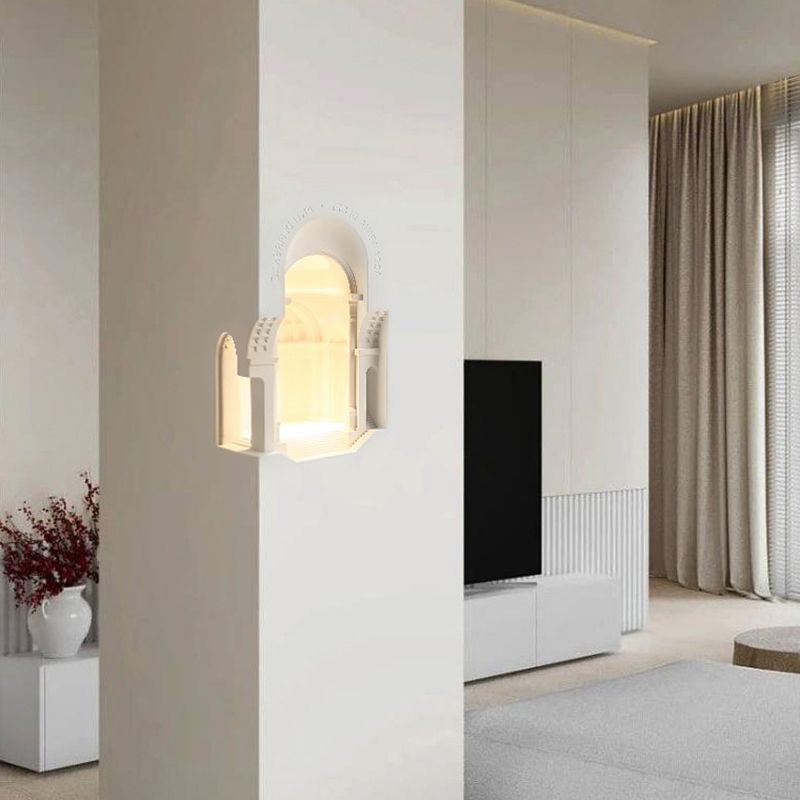 Geometric Wall Light Fixture Modern Stone 1 Light Wall Sconce in White