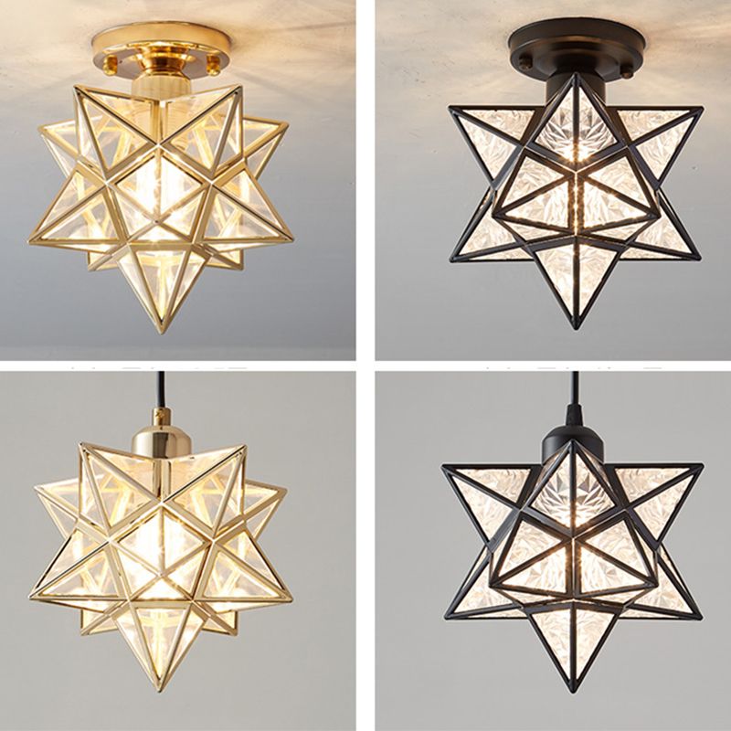 Ster semi-inbouw plafondlamp Koloniale metalen plafondmontage kroonluchter voor gang