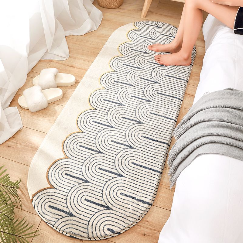 Beige Modern Rug Polyester Line Area Rug Non-Slip Backing Rug for Home Decor