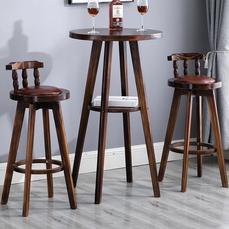 Upholstered Distressed Wood Counter Stools Low Back Bar Stools with Round Seat