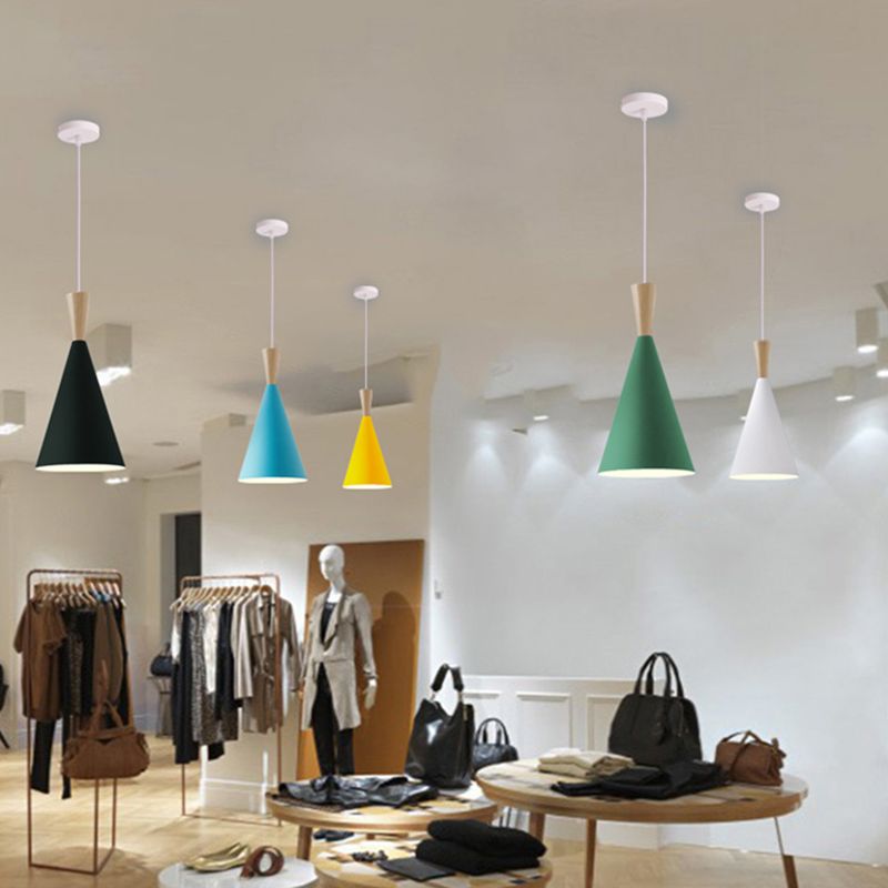 1 Light Metal Pendant Lighting Fixtures Modern Tapered Dining Room Hanging Pendant Lights