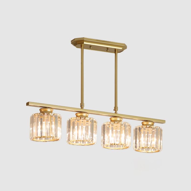Modern Simple Island Pendant Cylinder Crystal Shade Island Light for Restaurant