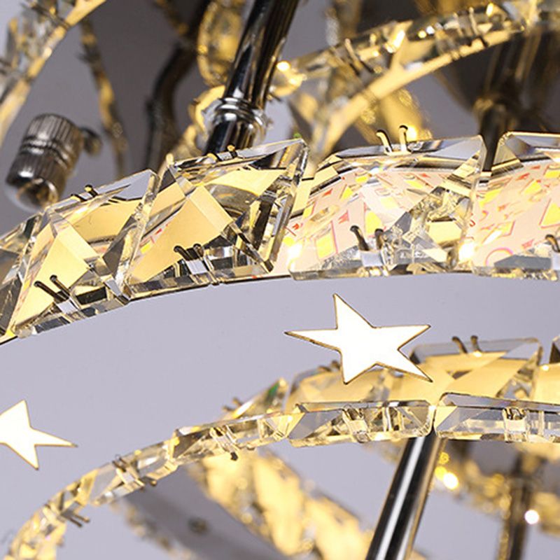 2 Ebenen facettierte Kristall halb Flush Leuchte Modernismus Chrom LED -Deckenleuchte in warm/weiß/3 Farblicht, 18 "/21,5"/25,5 "breit