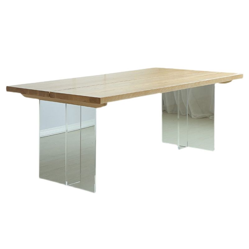 Industrial Solid Wood Dining Table Rectangle Standard Table with Double Pedestal Base