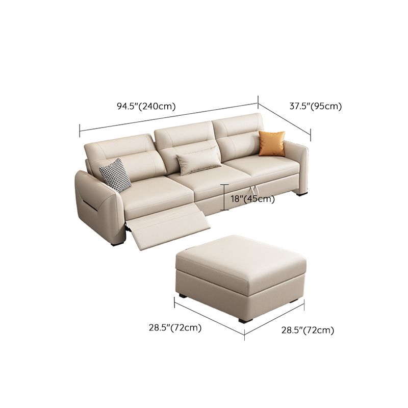 Scandinavian Futon Sofa Bed Square Arms with Storage Cushion Back Leather