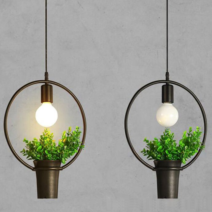 Luces de techo colgantes de planta verde industrial lámpara colgante de luz única creativa para cafetería