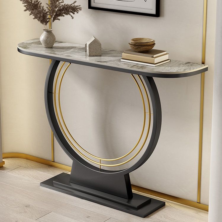 Half Moon Stone Console Table Ironcraft Frame Accent Table for Hall