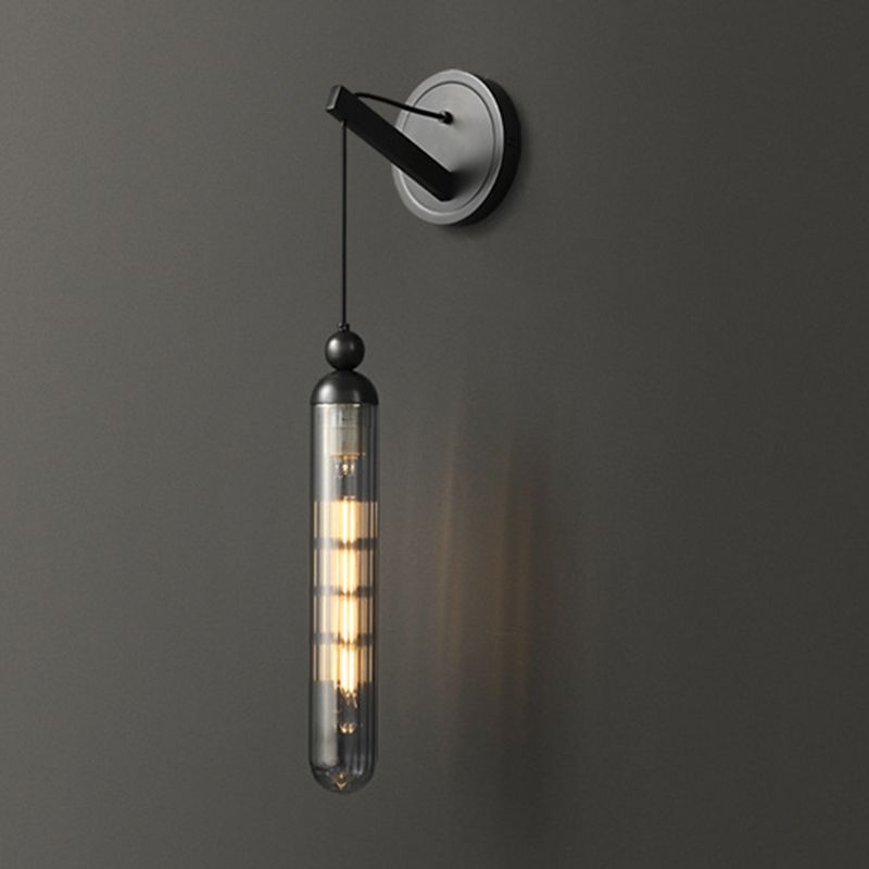 Black / Gold 1 - Light Wall Light Glass Tube Shade Solid Brass Wall Sconce