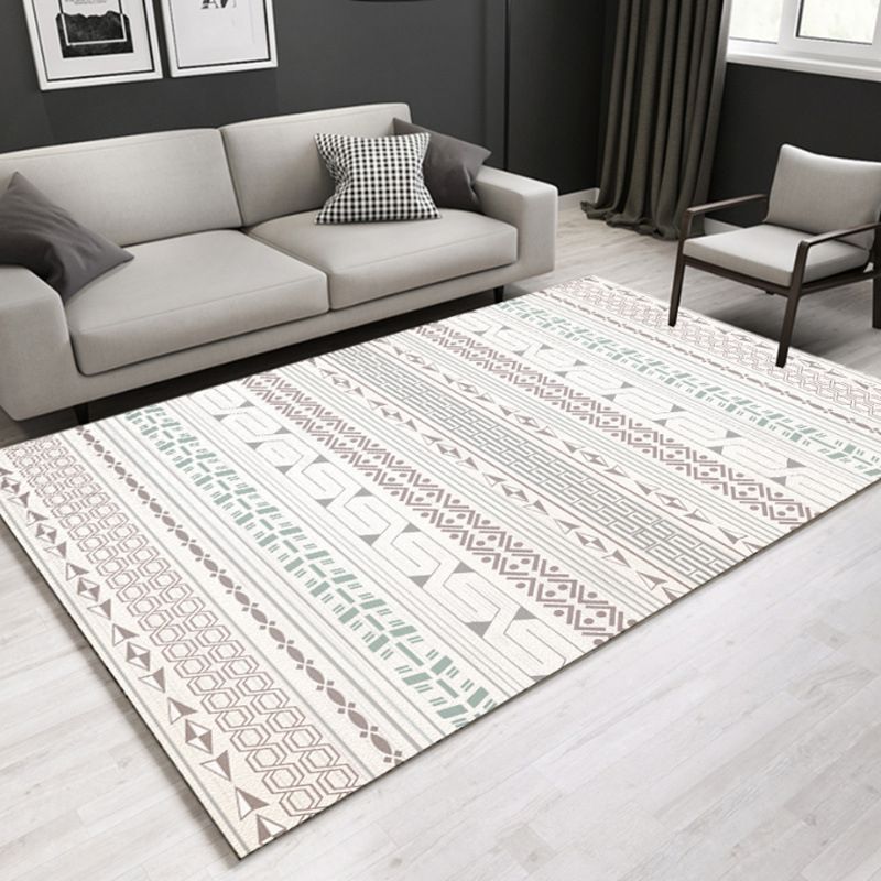 Light Grey Modern Rug Polyester Geometry Rug Washable Rug for Living Room