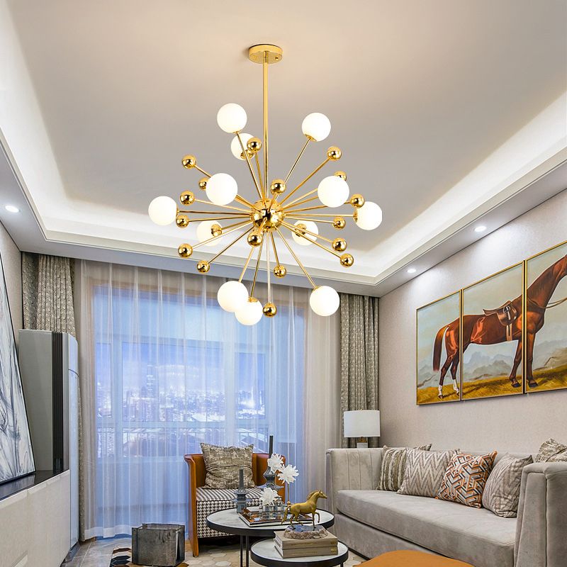 Lampadario in metallo post-moderno dorato Dandelion Tandeli a forma di buio a forma di piena cittadino per soggiorno per soggiorno