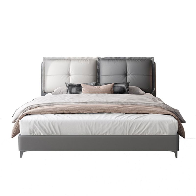 Solid Color Panel Bed Mid-Century Modern Solid Wood Standard Bed with Headboard