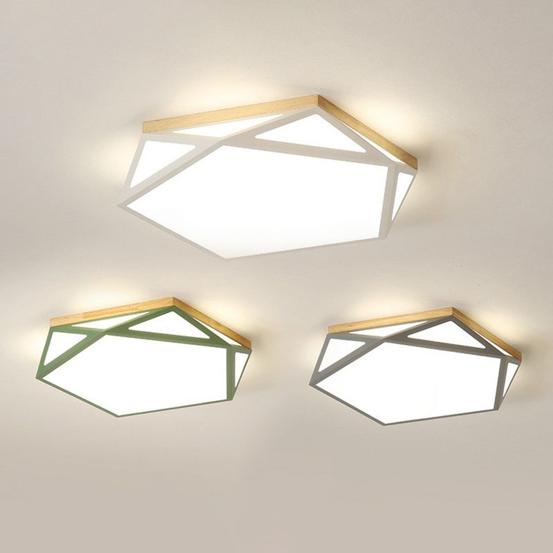 Multifaceted LED Flush Mount Minimalist Metallic Bedroom Flushmount Ceiling Light with Pentagon Acrylic Shade