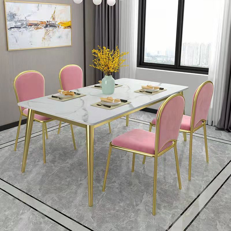 Metal Traditional Luxury Rectangle Table Sintered Stone Top Table with 4 Legs
