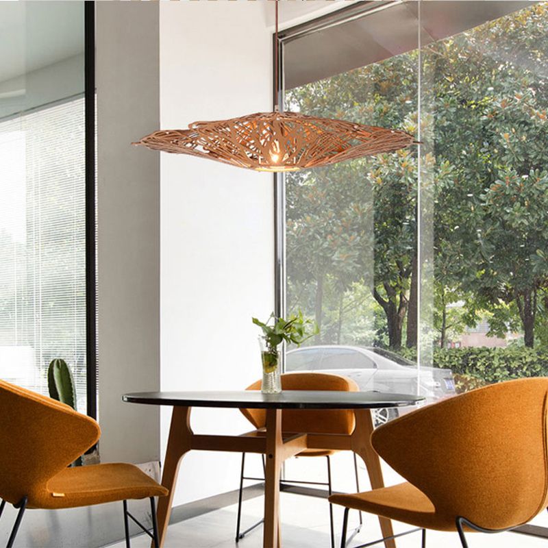 1 tête à manger pendante Light Asie Amérique d'éclairage en suspension beige avec nuance en bois coupé au laser