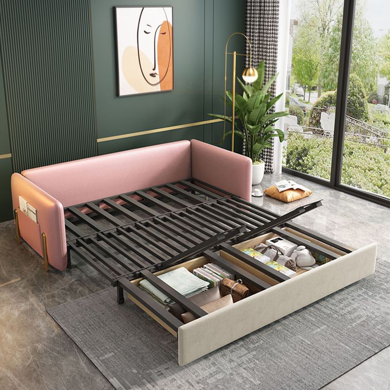 Glam Upholstered Sofa Bed Beige & Pink Sleeper with Storage Box