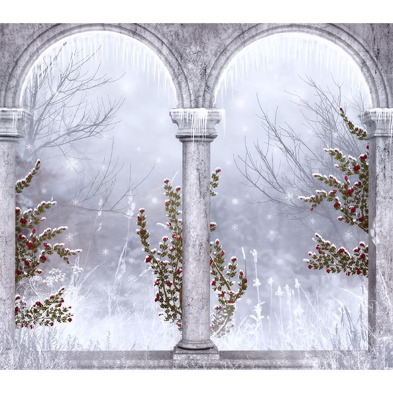 Gray Snowy Forest Mural Wallpaper Moisture Resistant Wall Covering for Living Room