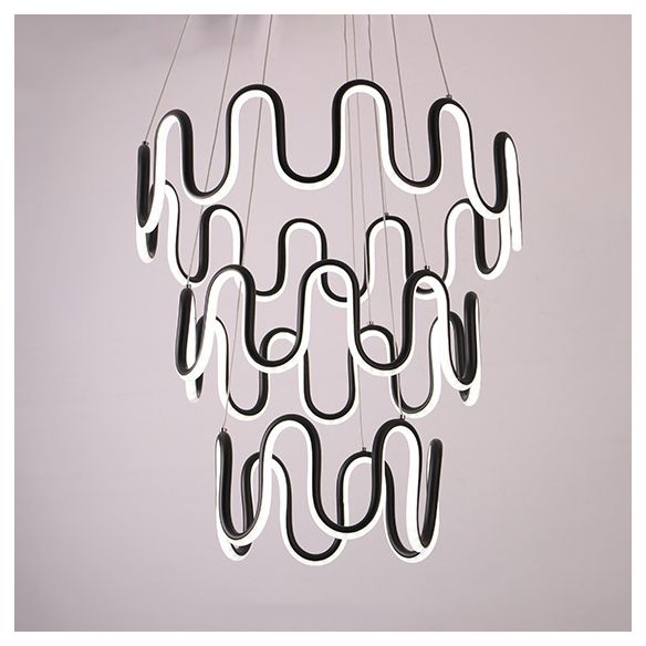 Black Curved Chandelier Simple LED 1/2/3-Head Acrylic Suspension Pendant in Warm/White Light