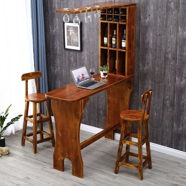 Traditional Indoor Bar Table Solid Wood Bar Table with Wine Glass Holders