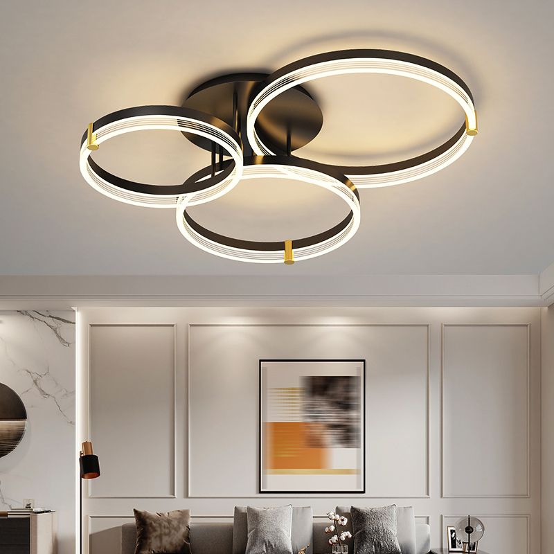 Luz de lámpara geométrica contemporánea de metal 3 iluminación de flushmount en negro