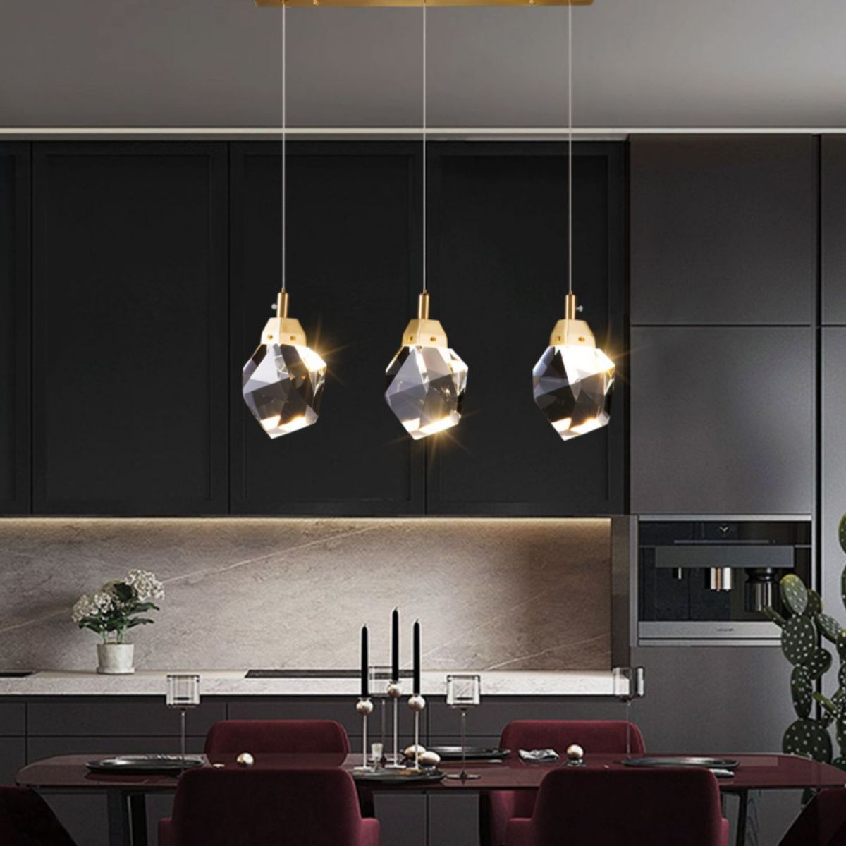 Postmoderne Einfachheit Geometrisch hängende Deckenleuchte Kristall -Aufhängung Anhänger Licht für das Restaurant