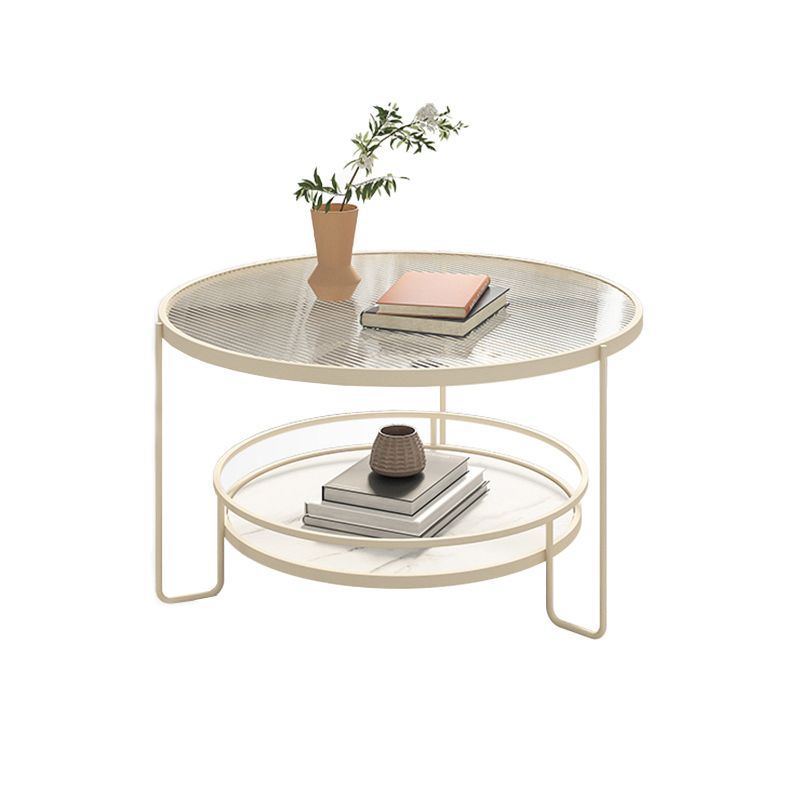 Round Tropical Single Coffee Table No Distressing Glass Coffee Table with 3 Legs