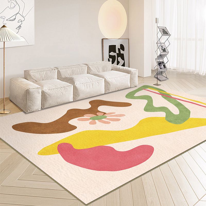 Nordic Modern Rug Pink Polyester Rug Stain Resistant Rug for Living Room