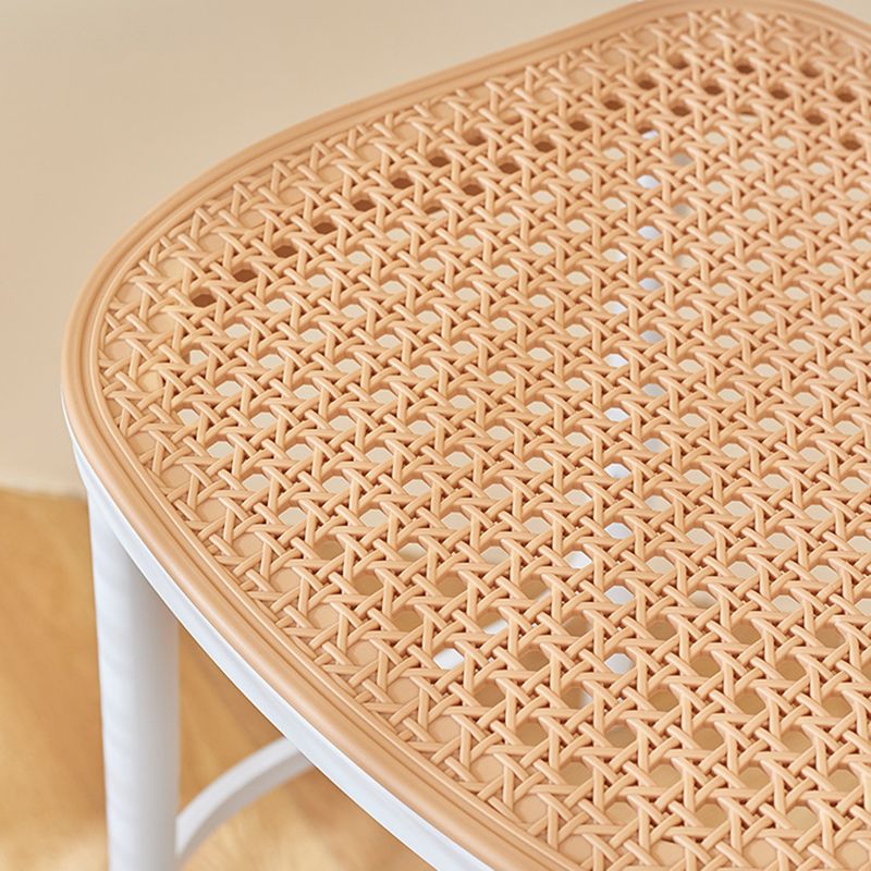 Contemporary Plastic Armless Bar Stool Square Seat with Plastic White and Black Frame