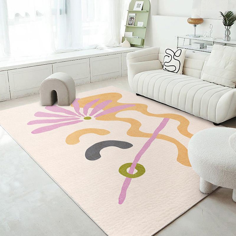 Pink Contrast Color Rug Polyester Nordic Rug Washable Rug for Living Room