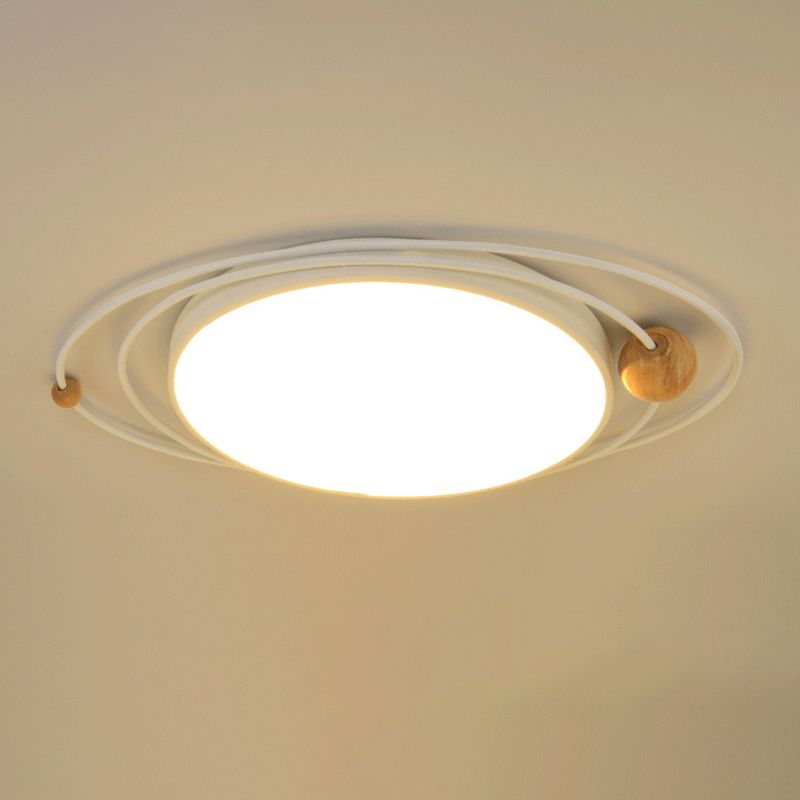 LED Nordic Ceiling Flush Wood & Acrylic Round Ceiling Flush Mount for Bedroom