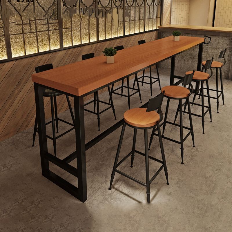 Pine Wood Bar Dining Table Industrial Rectangle Bar Table with Trestle for Cafe