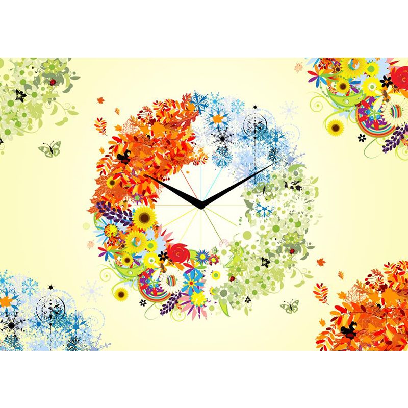 Four Season Clock Wall Murals Artistry Moisture Resistant Wall Decor for Bedroom, Custom Size