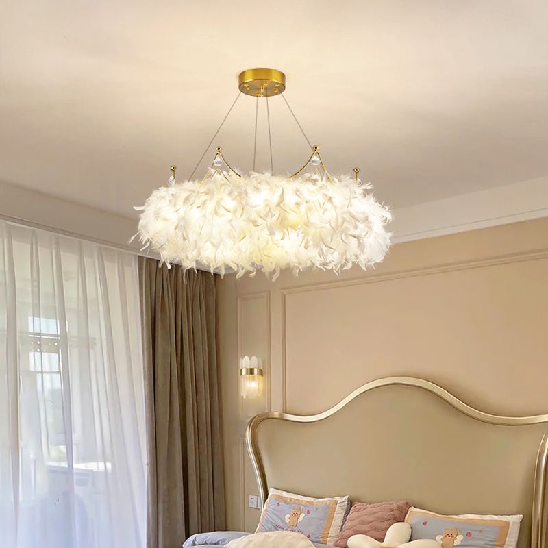 Lampade per lampadari a corona Lampada lampada bianca moderna a testa multipla con tonalità di piuma