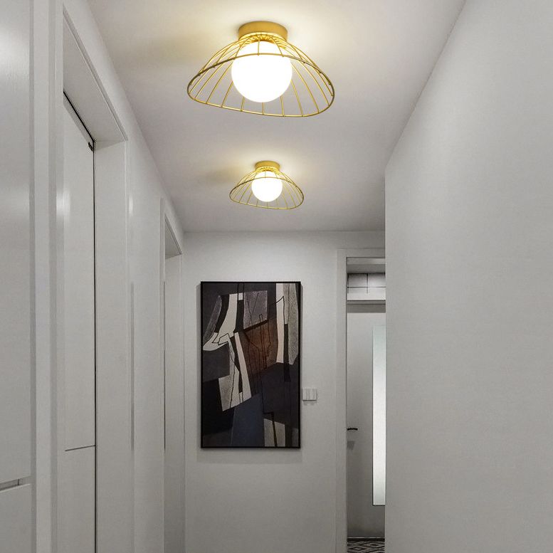 Cap Semi Flush Mount 1 Light Rattan Modern Flush Mount Ceiling Light Fixtures for Corridor