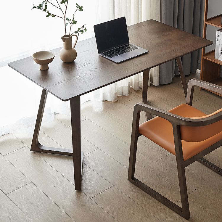 Mesa de comedor industrial con pedestal doble rectangular, mesa fija de color madera con madera maciza