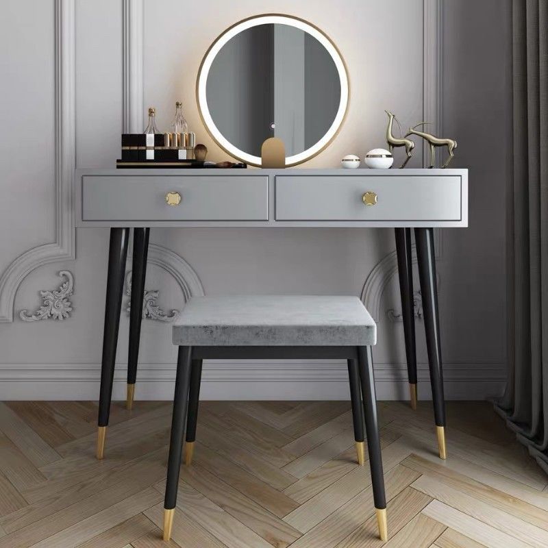 Modern Solid Wood Vanity Dressing Table with Mirror and Stool