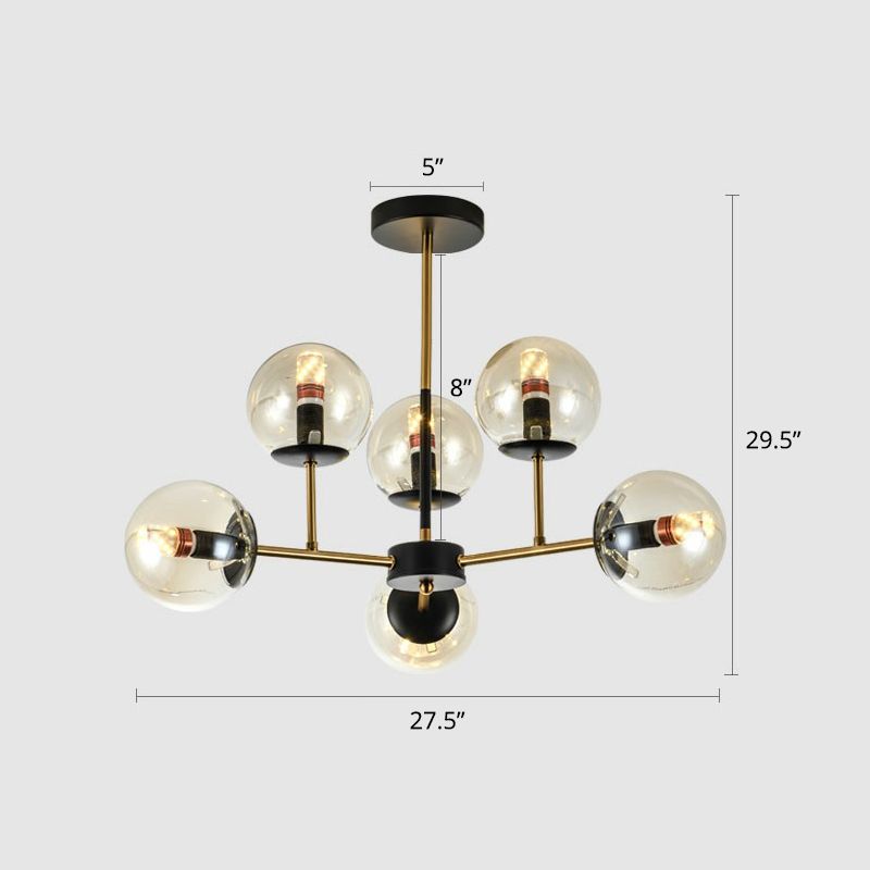 Black-Brass Spherical Chandelier Light Nordic Glass Ceiling Suspension Lamp for Dining Room