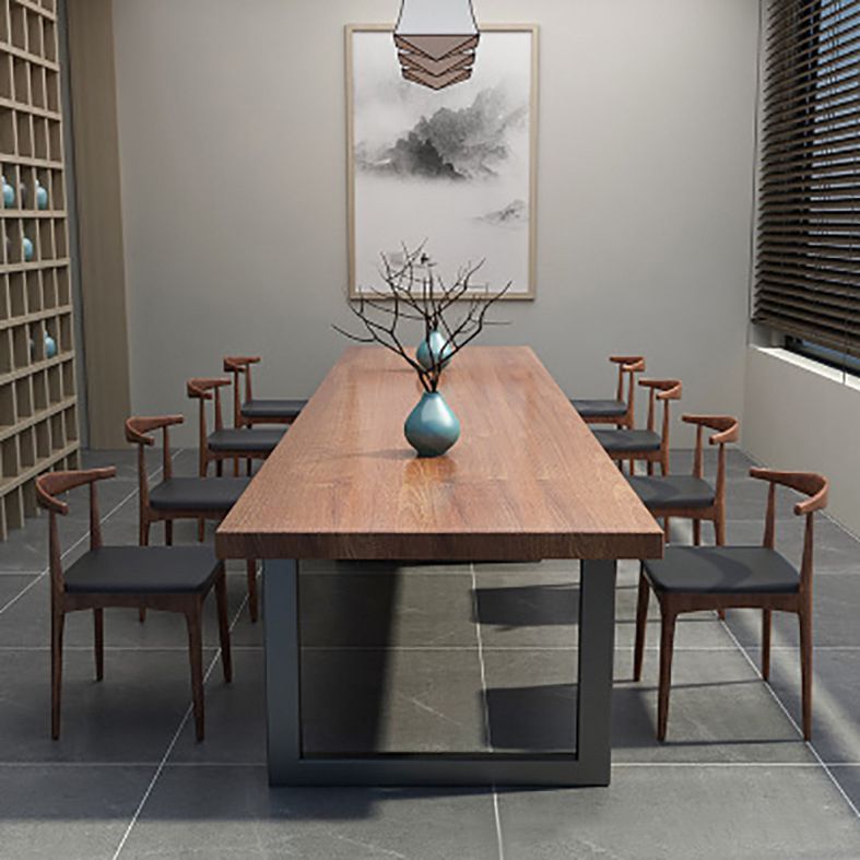 Mesa de comedor de rectángulo industrial de metal mesa de madera maciza para comedor