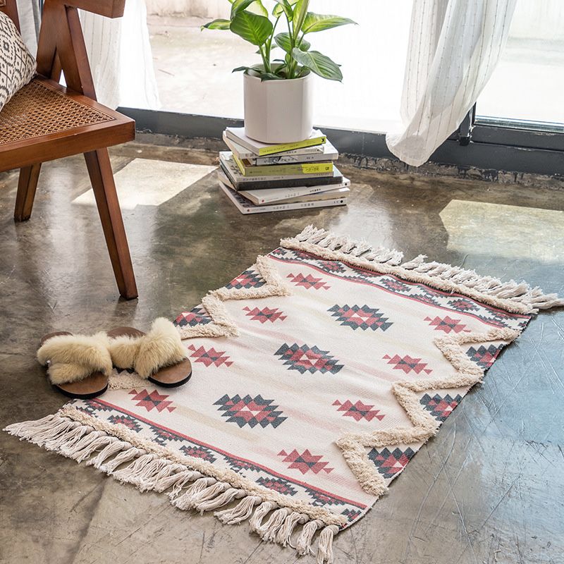 Tapis de décoration marocaine Multi-couleur Southwestern Print Carpet Cotton Blend Pet Friendly Zone Washable Area With Tassel