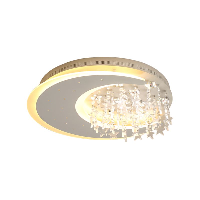 Plafonnier rond en métal de 16 / 23,5 po W, luminaire moderne à LED blanc monté au plafond avec accents de cristal