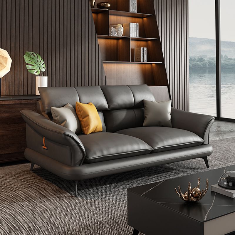 Modern Pillowed Back Cushions Black Sectional Flared Arm Chesterfield Sectional