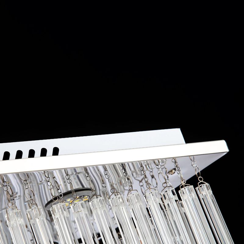 Rectangular Dining Room Island Lighting Luxury Crystal Modern LED Hanging Light in Silver