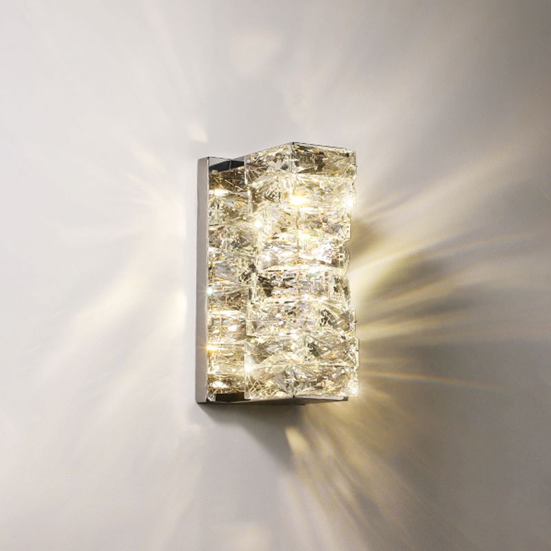 Unique Shade Crystal Wall Sconce Modern Style Single Light Wall Mount Lighting in Silver