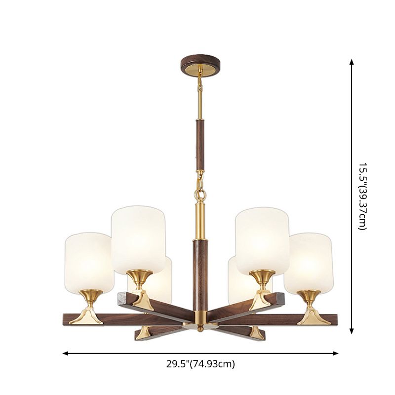 Contemporary Cylinder Chandelier Pendant Light Wood Suspension Pendant Light for Living Room