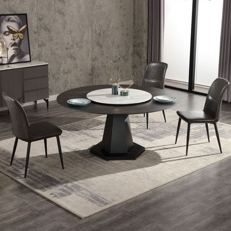 Scandinavian Style Leather Dining Chairs Solid Back Chair and 4 Black Finish Legs for Home