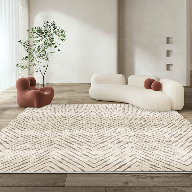 Light Grey Modern Rug Polyester Line Rug Stain Resistant Rug for Living Room