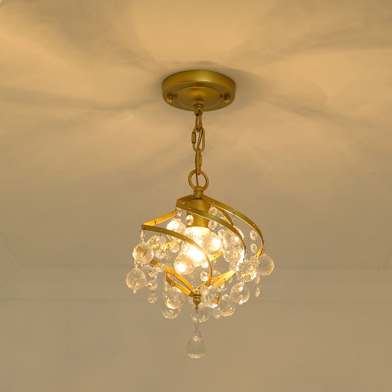 Curving Metal Pendant Lighting Country 1 Head Corridor Suspension Lamp with Crystal Accent in Gold