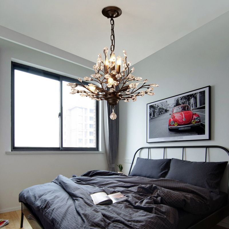 Rural Branching Pendant Chandelier Clear Crystal Hanging Ceiling Light for Living Room