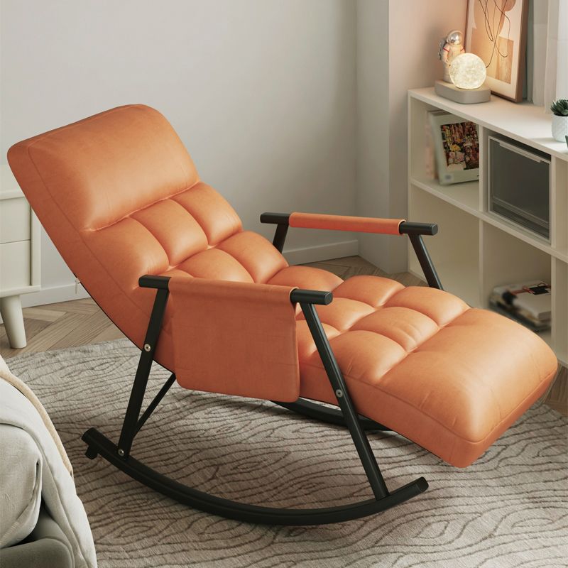 Faux Leather Upholstered Rocking Chair with Storage Rocker in Living Room