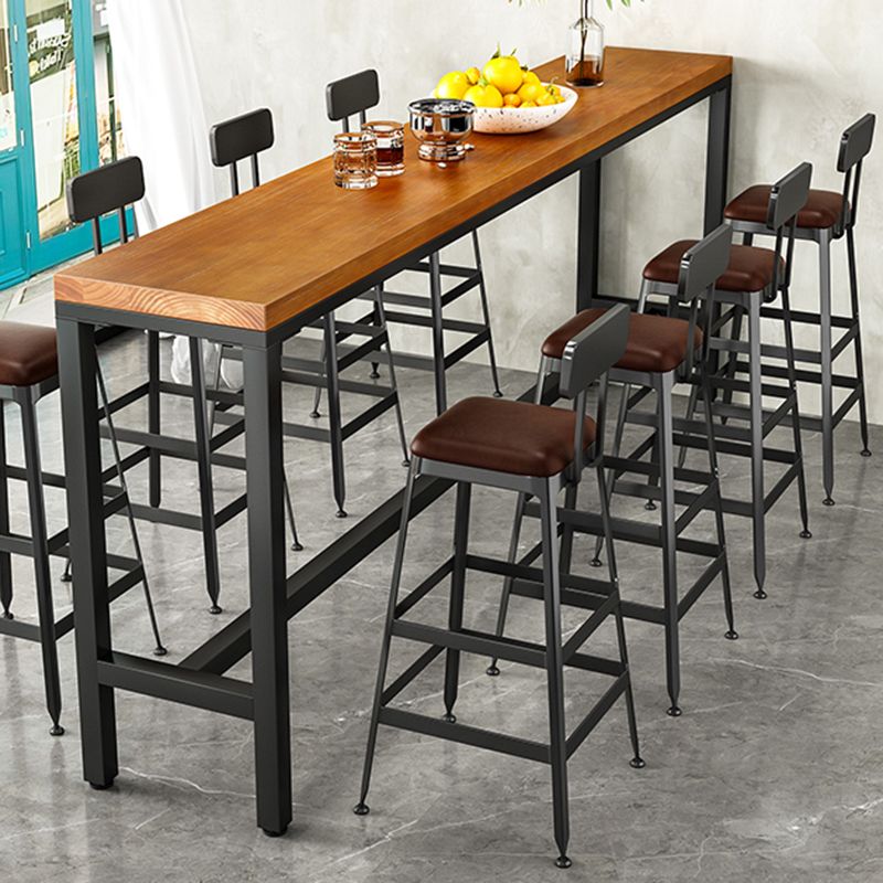 Industrial Wood Bistro Bar Table Rectangle Metal Base Bar Table with Footrest