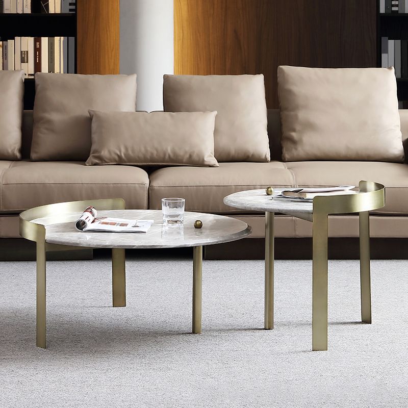 Glam Slate Coffee Table Round Beige Coffee Table Set with 3 Legs